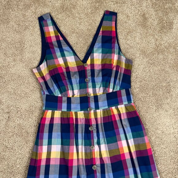 J Crew Dress Womens 0 Colorful Plaid Sleeveless Side Zip Button Front Sundress - Picture 3 of 9